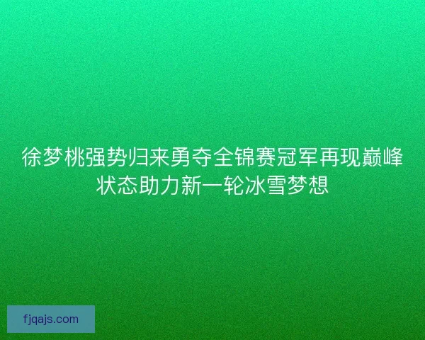 徐梦桃强势归来勇夺全锦赛冠军再现巅峰状态助力新一轮冰雪梦想